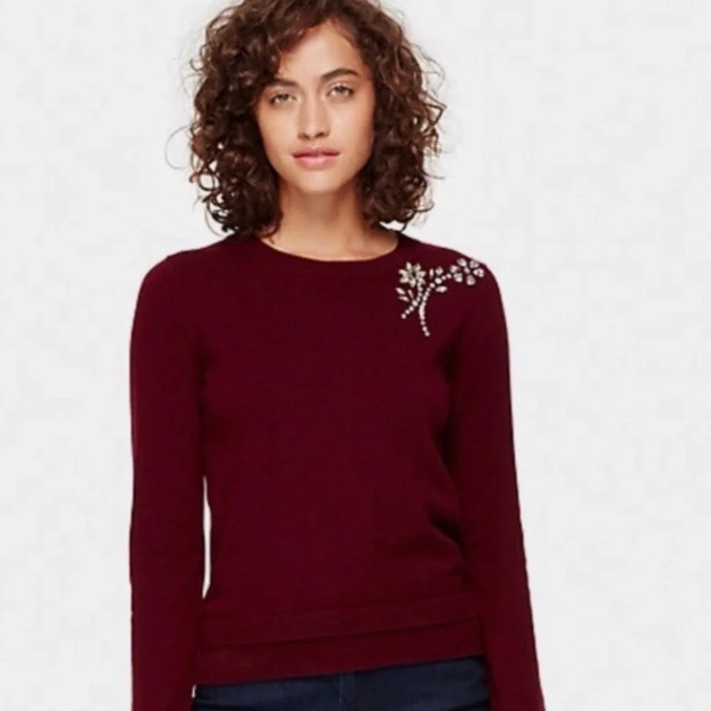 Kate Spade Burgundy Yellow Flower Gemmed Sweater.    Size-Medium Soft Classic